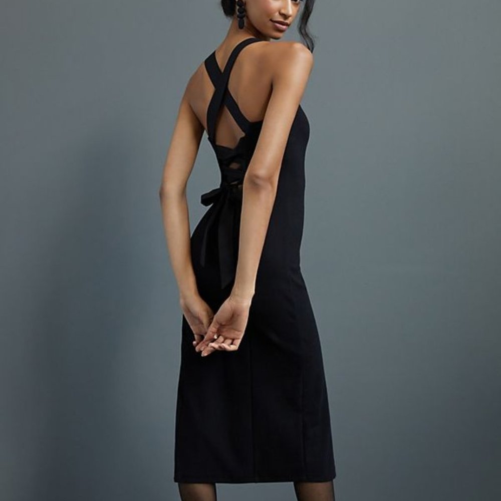 Anthropologie Porridge Lace-up cross-back Dress XL LBD